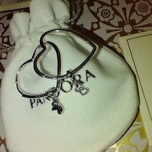 Asymmetrical heart hoop earrings with TWO charms